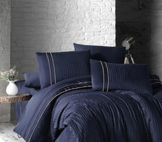 Комплект постельного белья First Choice STRIPE NAVY BLUE хлопковый сатин люкс евро