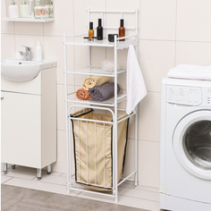 Трехъярусный стеллаж с корзиной для белья Solmax этажерка для хранения 38х35х125 см, белый