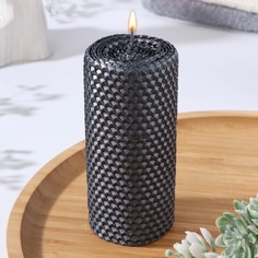 Свеча из вощины, 6х6х12,5 см, мокрый асфальт металлик No Brand