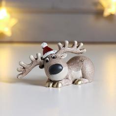 Сувенир полистоун "Лосик Родя в новогоднем колпаке" 4х4х7,5 см No Brand