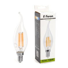 Лампочка светодиодная FERON арт.38263, LB-718, 15W, 230V, E14, 4000К, свеча, уп. 5 шт.