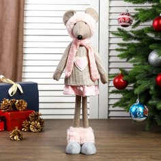 Кукла интерьерная "Мышка в бежевом свитере и розовой юбочке" 62х14х16 см No Brand