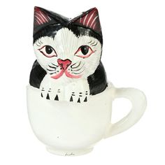 Сувенир дерево "Кошка в белой чашке" 12х13х17 см No Brand