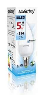 Лампа светодиодная SMARTBUY, E14, 5W, 4000K, "Свеча", арт. 553545 - (10 шт.)
