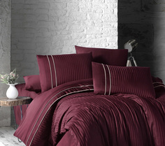 Комплект постельного белья First Choice STRIPE DARK RED хлопковый сатин люкс евро