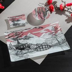 Набор для суши Доляна «Закат», 3 предмета: соусники 8?2 см, 8?6 см, подставка 25?15 см