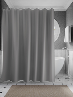 Штора для ванной INTERIORHOME темно-серая Ш200хВ200см кольца в комплекте