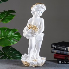 Фигура "Мальчик с корзиной" белый, 50х23х20см No Brand