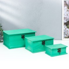 Шкатулка дерево прямоугольник борт (набор 3 шт) зелёная 20,5х10х15 см No Brand