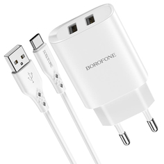 Сетевое зарядное устройство Borofonе BN2 Supеr fast 2USB - Micro USB 2.1A 1м Whitе Borofone