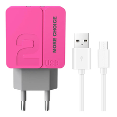 Зарядное устройство Morе Choicе NC46m 2xUSB 2.4A кабель Micro USB Pink More Choice
