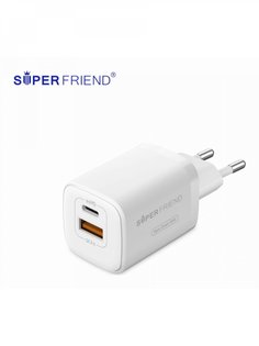 Сетевое зарядное устройство SuperFriend отсутствует 1x USB Type A, 1xUSB Type-C 3 А белый