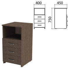 Тумба приставная "Канц", 400х450х750 мм, 3 ящика, полка, цвет венге (КОМПЛЕКТ) No Brand