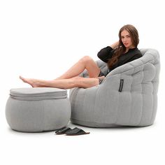 Дизайнерское кресло с оттоманкой Ambient Lounge - Butterfly Chaise - Keystone Grey (серый)