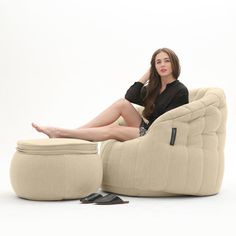 Мягкое кресло с оттоманкой aLounge - Butterfly Chaise - Eco Weave (шенилл, бежевый)