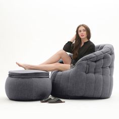 Мягкое кресло с оттоманкой aLounge - Butterfly Chaise - Black Sapphire (шенилл)