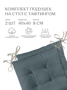 Комплект подушек на стул с тафтингом квадратных 40х40 (2 шт) "Унисон" рис 30004-10 Basic г