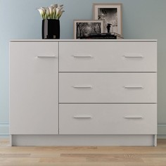 Комод 3 ящика с 1 дверью Лофт, Белый Клик Мебель