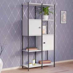 Стеллаж ГЕО с дверями 720х300х1486 Белый/ножки Черный No Brand