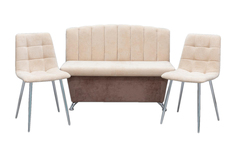 Кухонный диван ТопМебель Альт (120х56 см) со стульями, в одинаковой обивке крем / мокка