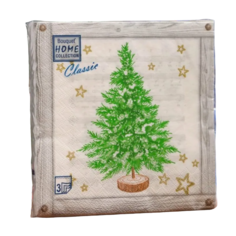 Салфетки бумажные Мята Home Collection Classic Трехслойные Новогодняя ель в рамке 3шт