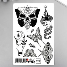 Татуировка на тело MilvTattoo Бабочки ч/б 10х15 см