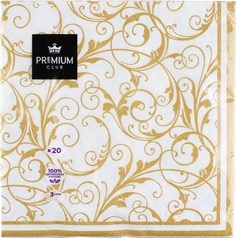Салфетки бумажные Premium Club Очарование на белом 3 слоя 33х33 см 20 шт.