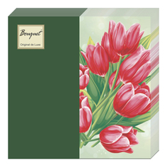 Салфетки бумажные Bouquet Original Тюльпаны на зеленом MIX с зеленым 2-сл., 32 см 20 шт.