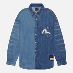 Мужская рубашка Evisu Evisu & Seagull Print Embroidered Half Patch Denim синий, Размер L