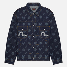 Мужская джинсовая куртка Evisu Seagull Embroidered & Kamon Eagle All Over Print Denim