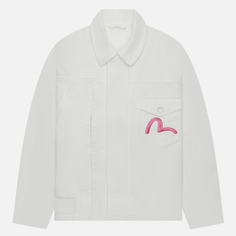 Женская джинсовая куртка Evisu Daruma Embroidered & Printed Stripes белый, Размер M