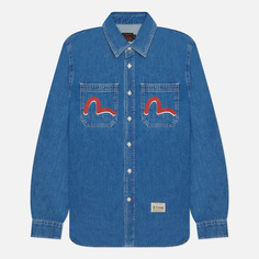 Мужская рубашка Evisu Heritage Graffiti Daruma Daicock Printed Denim синий, Размер XL