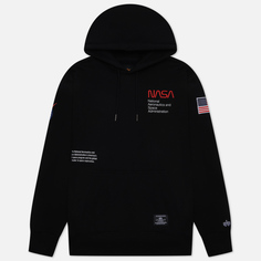 Мужская толстовка Alpha Industries NASA Worm Logo Hoodie чёрный, Размер XL