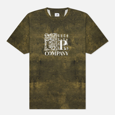 Мужская футболка C.P. Company All Over Printed Jersey Graphic Logo оливковый, Размер S