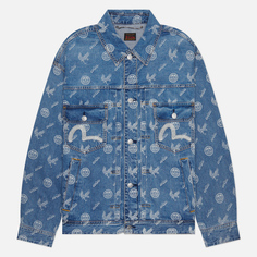Мужская джинсовая куртка Evisu Seagull Embroidered & Kamon Eagle All Over Print Denim