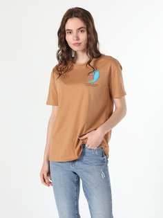 Футболка женская Colins CL1059783_Q1.V1_DBG коричневая M-L