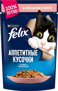Влажный корм для кошек Felix лосось в желе, 85 г