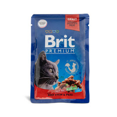 Влажный корм для кошек Brit Premium, говядина и горошек в соусе, 85 гр Brit*