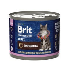Влажный корм для кошек BRIT Premium by Nature мясо говядины 12шт по 200г Brit*