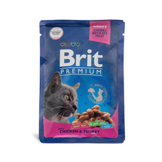 Влажный корм для кошек Brit Premium, индейка и цыпленок в соусе, 85 гр Brit*