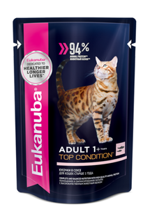 Влажный корм для кошек Eukanuba Adult Top Condition, лосось в соусе 24шт по 85 г