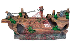 Декорация для аквариума KW Zone Корабль с сетью U-546 23,5x8x11,5 см