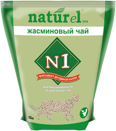 Наполнитель для туалета кошек №1 Naturel Жасминовый чай комкующийся, 4 шт по 4,5 л N1