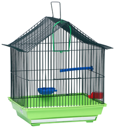 Клетка для птиц малая, крыша-домик (с наполнением)35 х 28 х 43 см зеленая No Brand