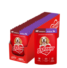 Влажный корм для собак ДАРЛИНГ, говядина с ягненком в соусе, 26 шт по 75 г