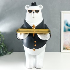Сувенир подставка "Белый мишка в чёрном пиджаке, в очках и шляпе" 69х34,5х42,5 см No Brand