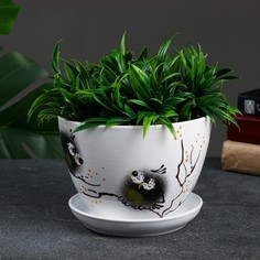 Цветочный горшок Птички 1,65 л белый 1 шт. No Brand