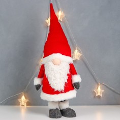 Кукла интерьерная "Дед Мороз в полосатых гетрах, красный" 80х24х14 см No Brand