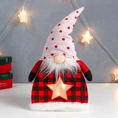 Кукла интерьерная свет "Дед Мороз в клетчатом кафтане, колпак в горох, звёздочка" 41х24х6 No Brand