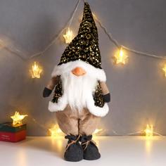 Кукла интерьерная "Дед Мороз в золотом колпаке и жилетке с пайетками" 55х16х22 см No Brand